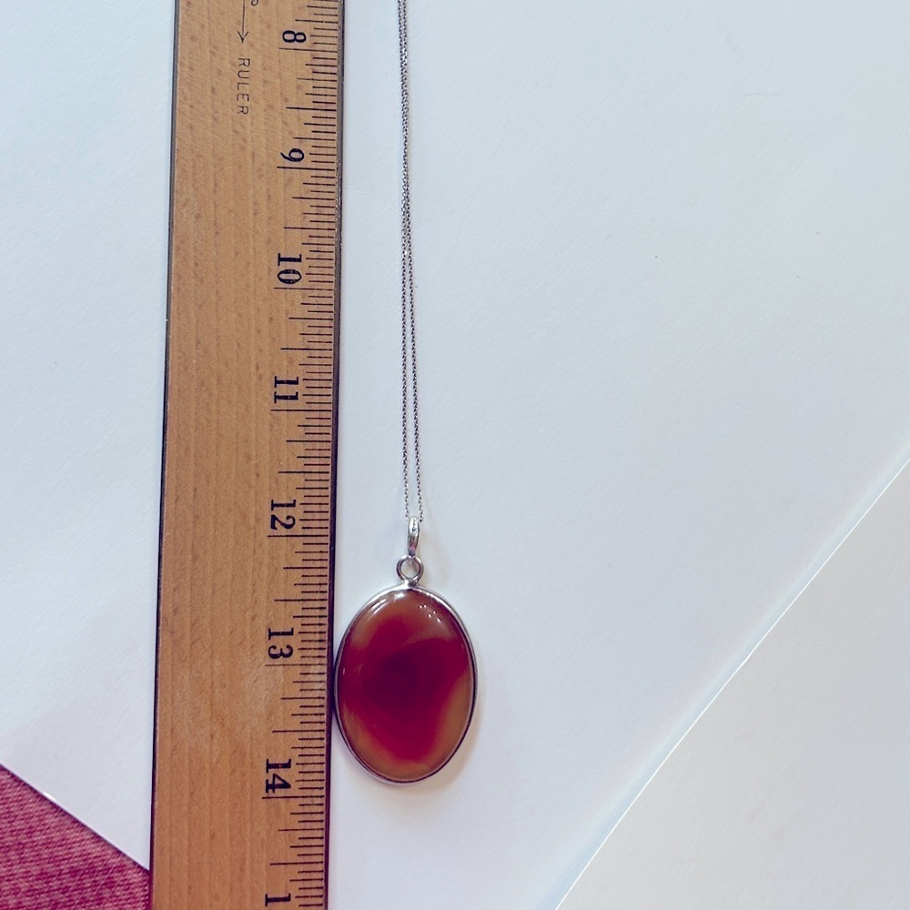 14K White Gold Chain Amber Agate Pendant Necklace 925 Silver​​​​​ - Picture 4 of 15
